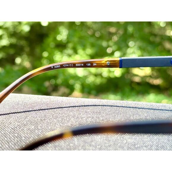 Burberry BE3080 Navy Blue Aviator Sunglasses Check Pattern Temples 59-14-135 main image 5
